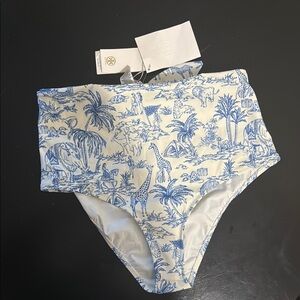 Tory Burch Blue and Cream Safari Print Bikini Bottom